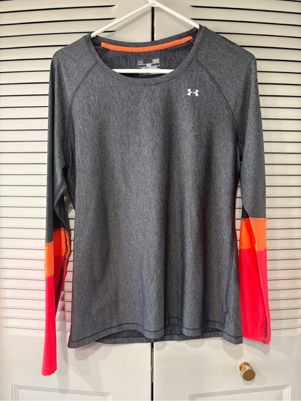 Under Armour Gray Tank-Style Long Sleeve Top with Orange and Pink Sleeves